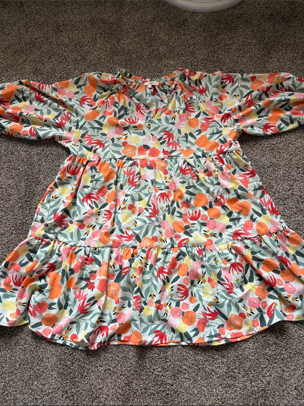 entro Orange, Pink & Green Floral Tiered Girls' Dress